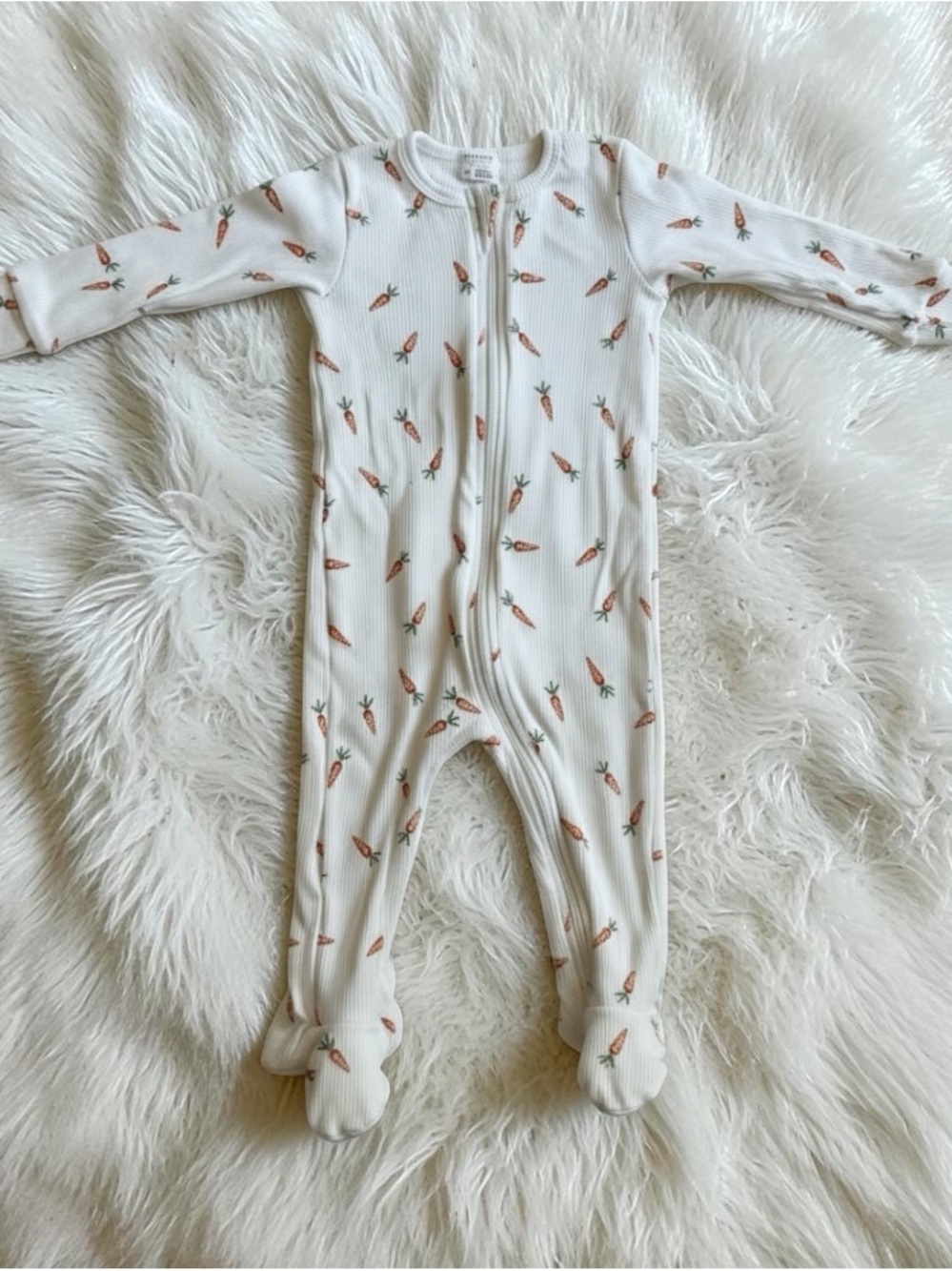 Firsts by Petit Lem Carrot Print Ribbed Zip Footie Baby 9M